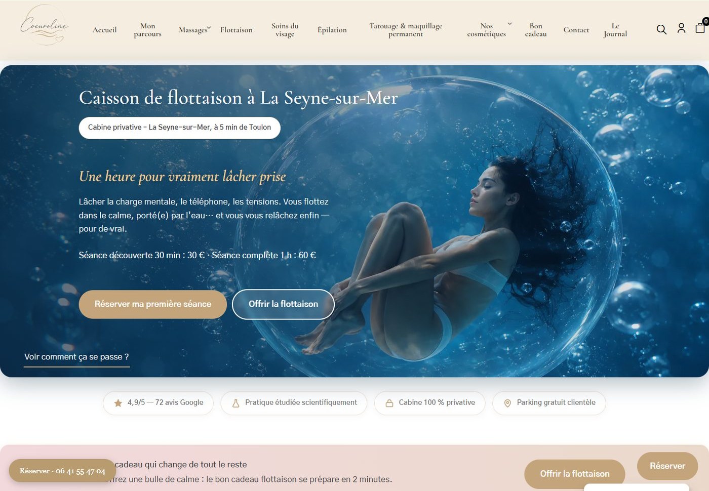 La page flottaison aujourd'hui : ambiance, vrais prix, avis Google et réservation directe