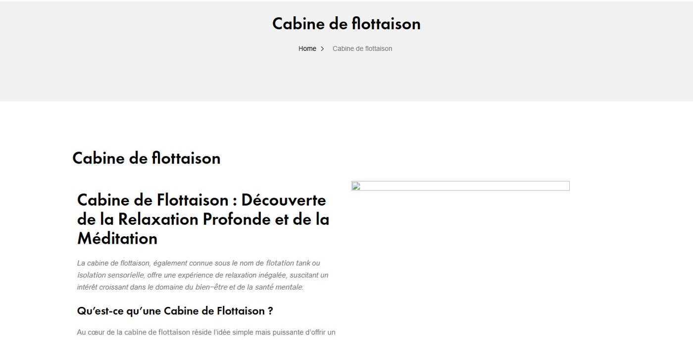 L'ancienne page flottaison : un long texte générique, sans photos, sans prix, sans réservation