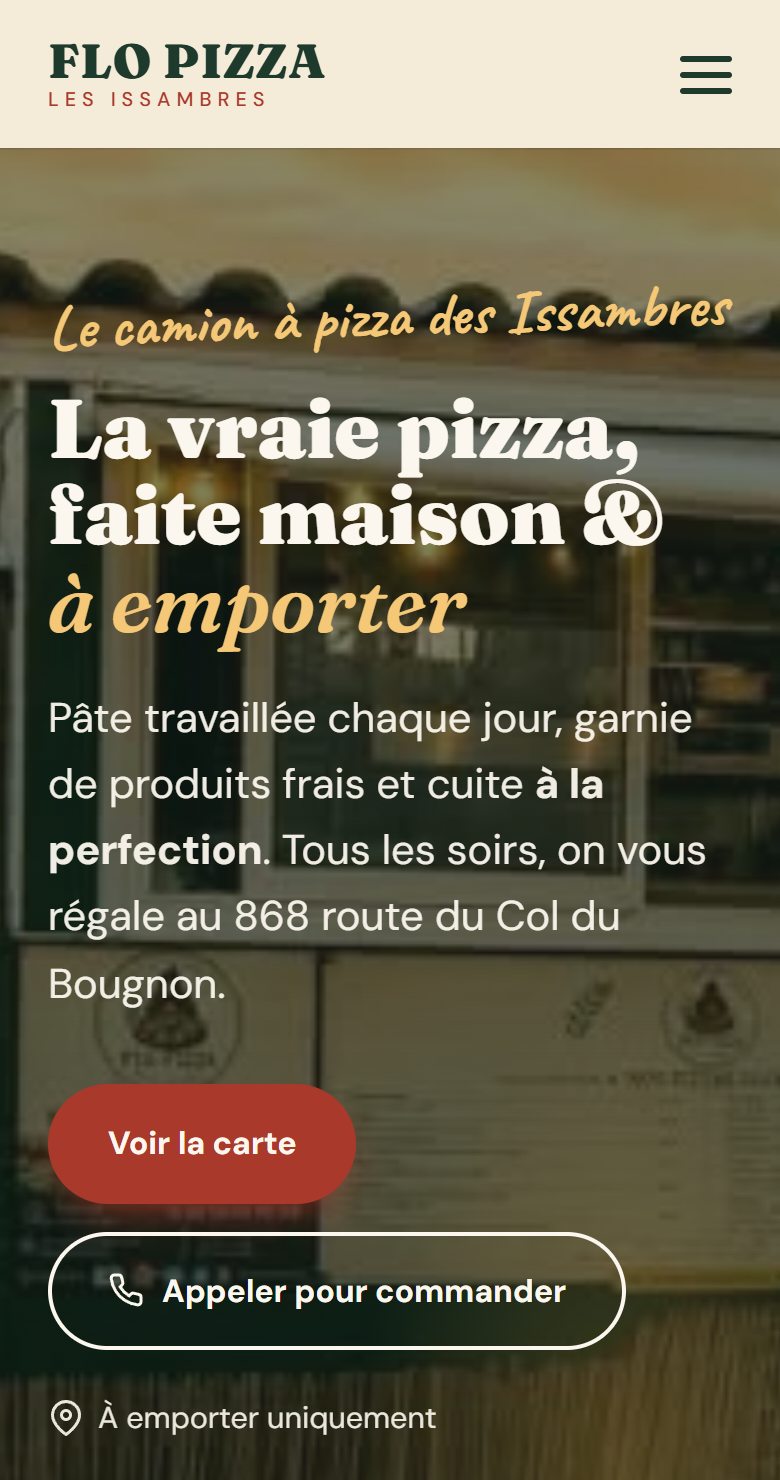 Le site flopizza.fr sur téléphone : appeler pour commander en un geste